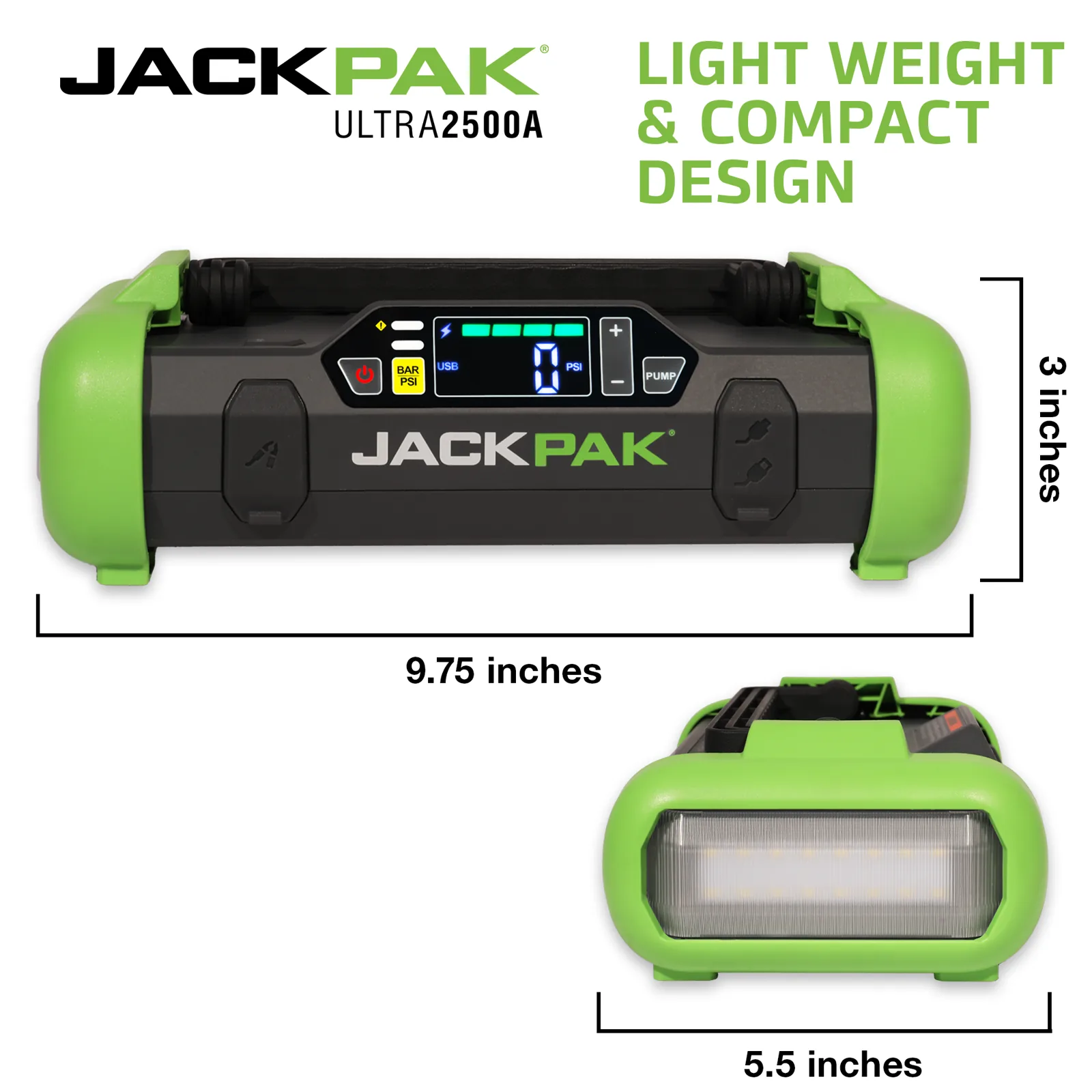 JackPak ULTRA2500A compact size and dimensions